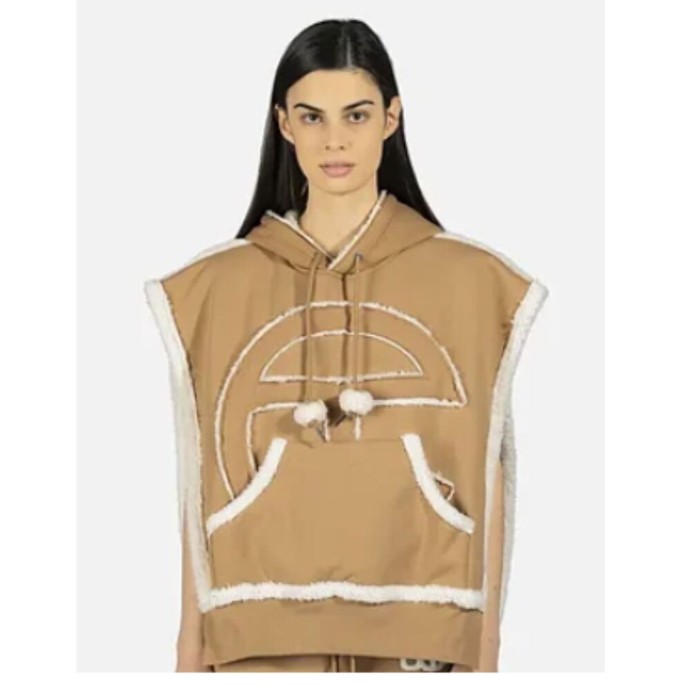 UGG x Telfar Tan Sherpa Poncho Sideless Hoodie Logo Cape Chestnut XS/S